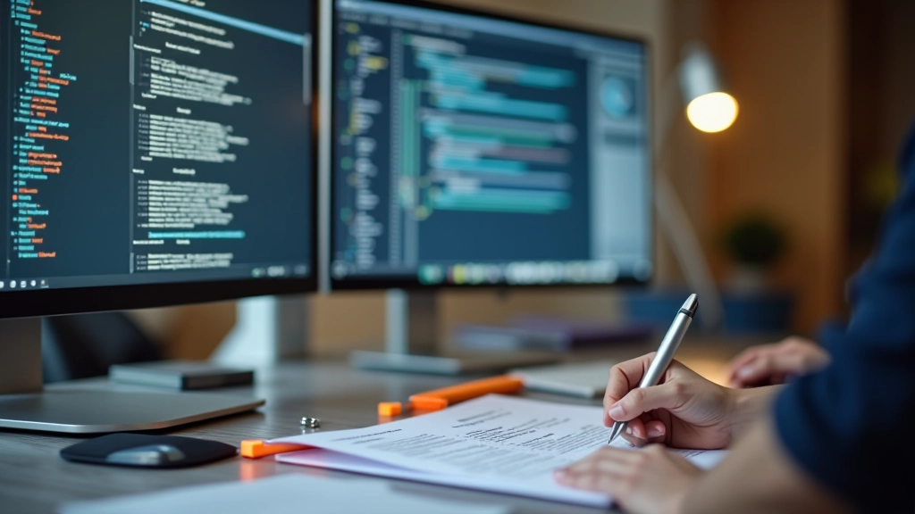 Gros plan sur un écran d'ordinateur affichant du texte copywriting avec annotations de mise en évidence en jaune et rouge