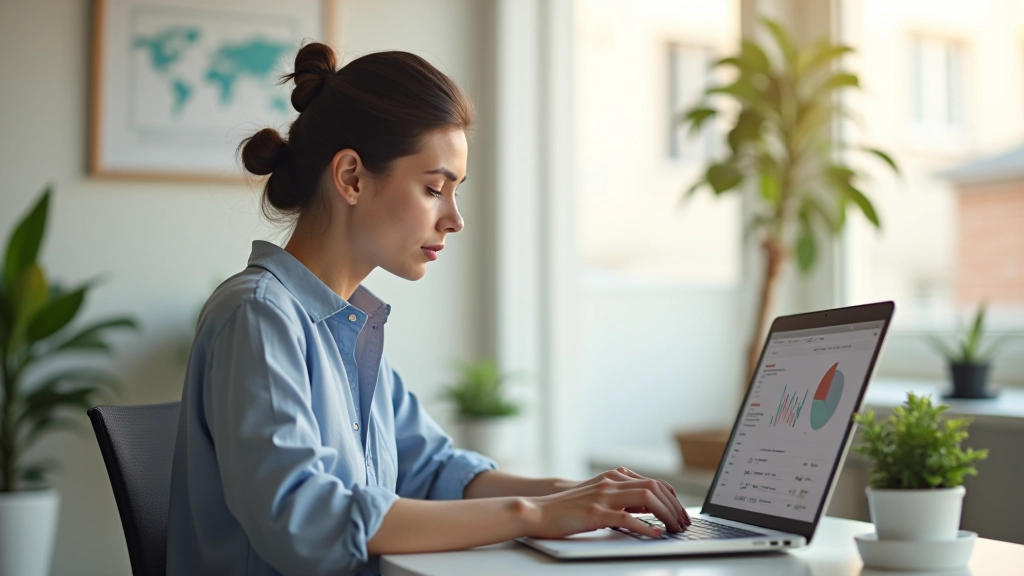 Entrepreneureuse analysant des données sur son ordinateur portable