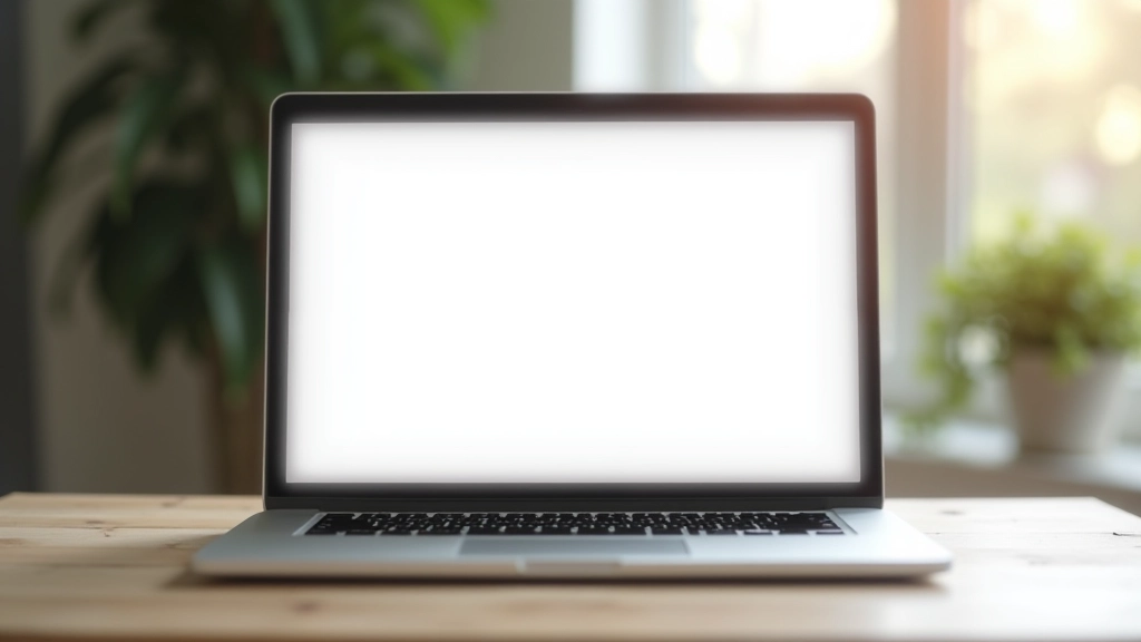 Écran d'ordinateur affichant une landing page minimaliste avec titre principal, sous-titre, et bouton d'action centrés