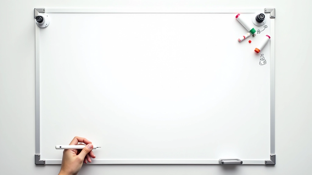 Diagramme affiché sur un tableau blanc montrant la structure d'une stratégie marketing avec cases et flèches de connexion